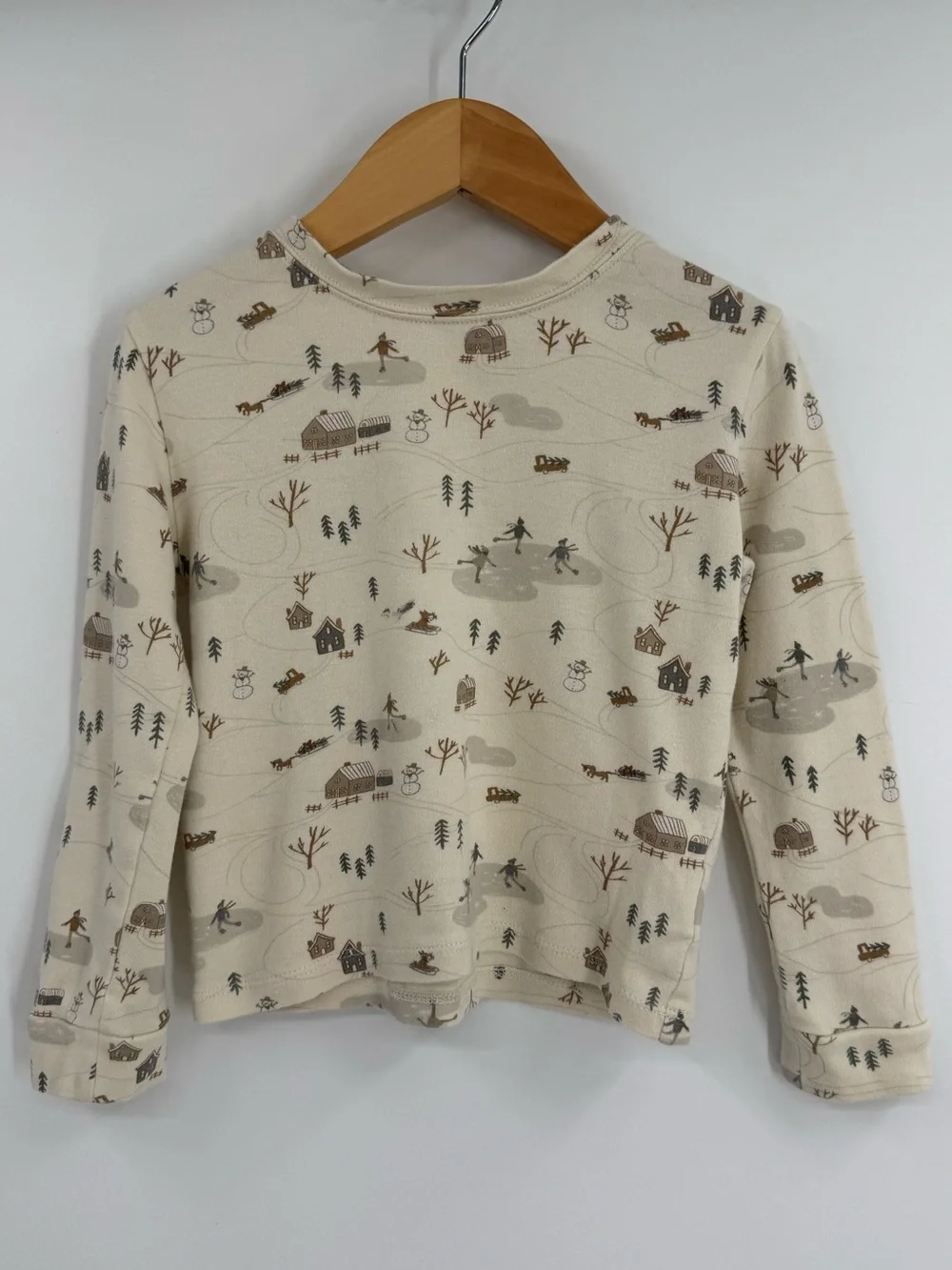 Rylee + Cru Winter Village Print Long Sleeve Pajama Top | Ivory | 4-5Y